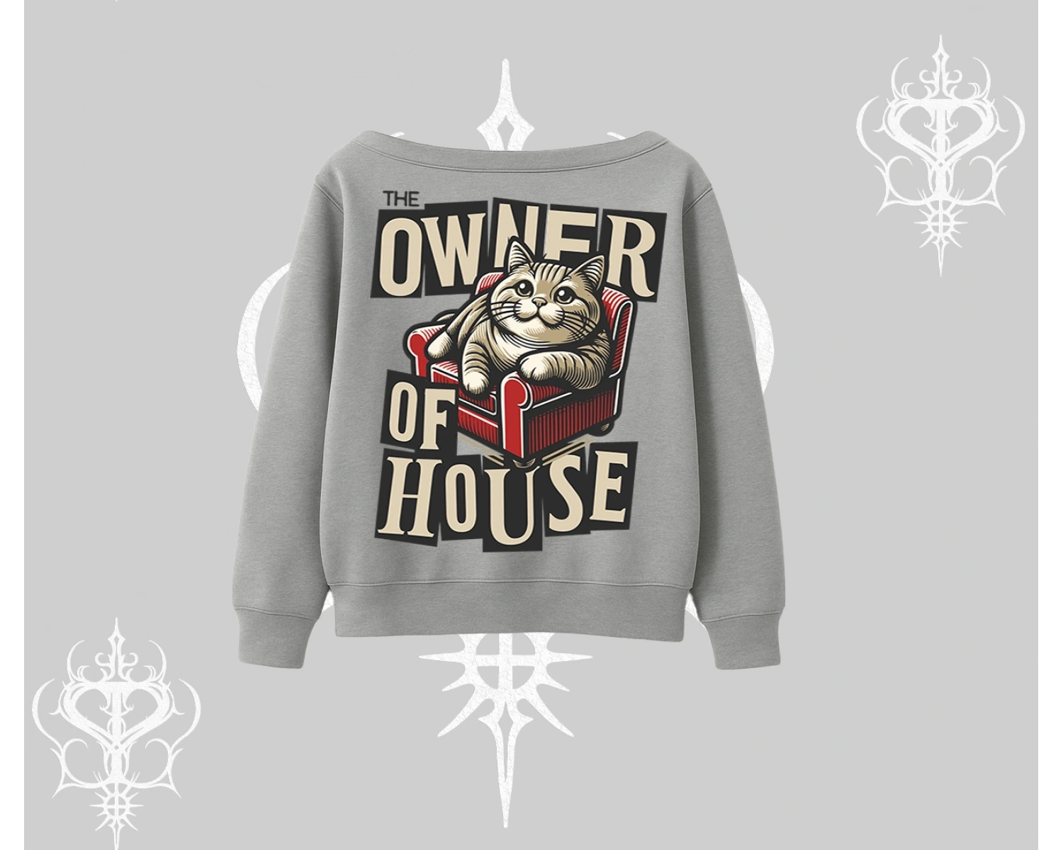 The Owner of House Kedi Arka Baskılı Kayık Yaka Sweatshirt