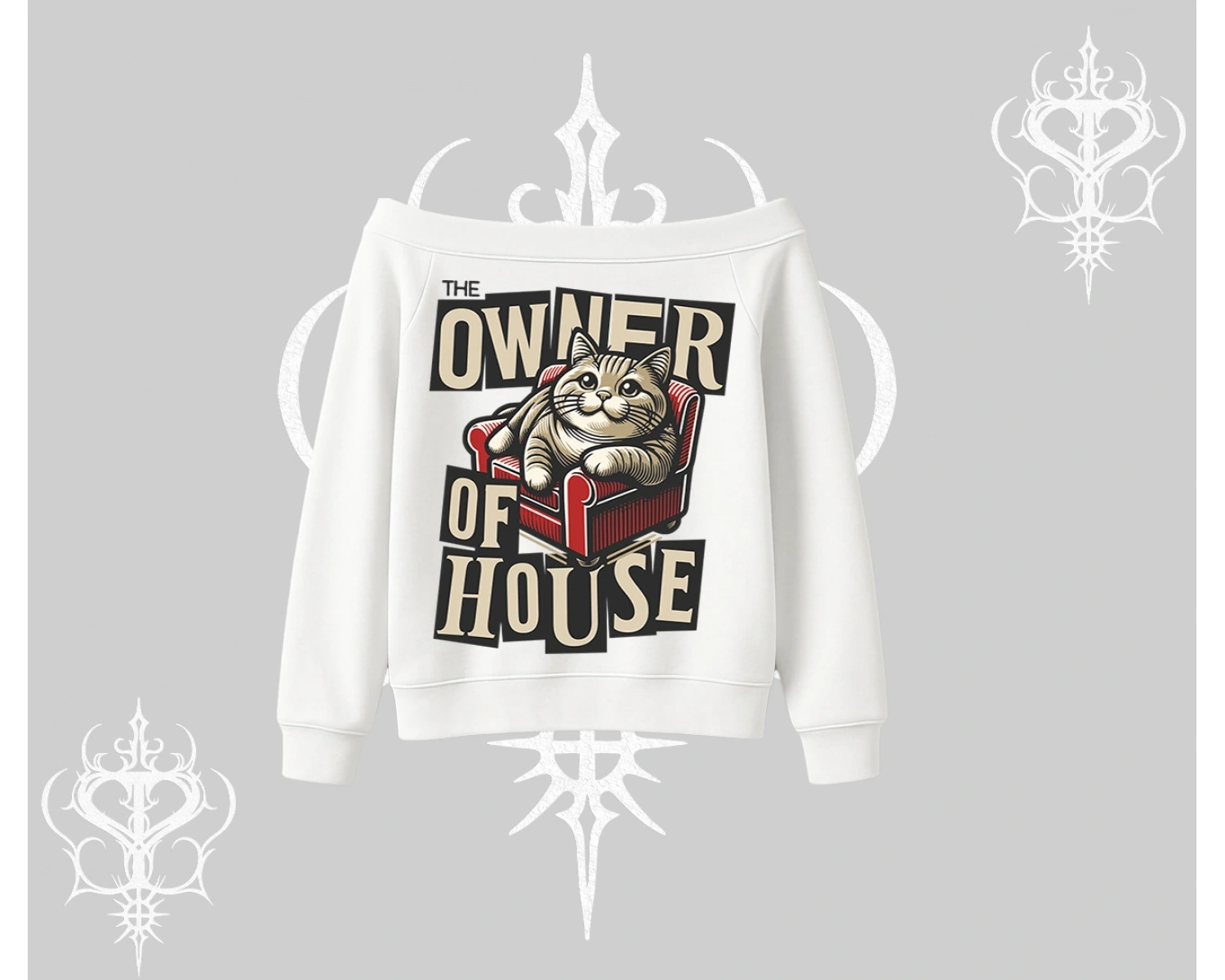 The Owner of House Kedi Arka Baskılı Kayık Yaka Sweatshirt