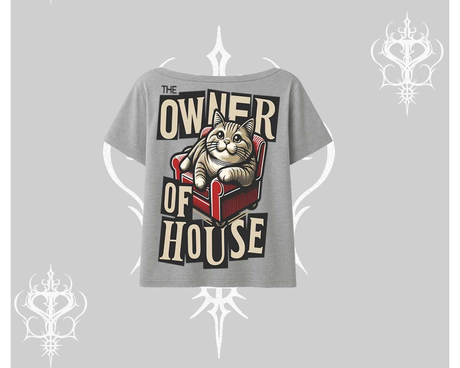 The Owner of House Kedi Arka Baskılı Kayık Yaka Tshirt