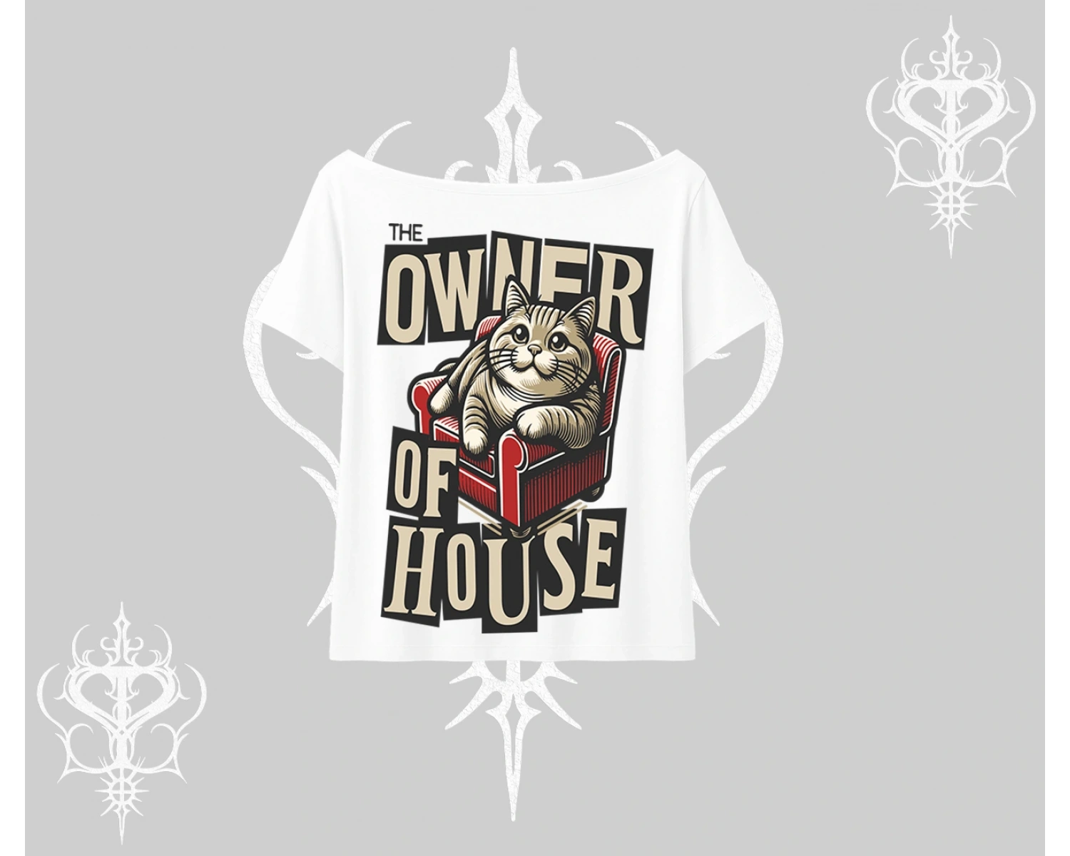 The Owner of House Kedi Arka Baskılı Kayık Yaka Tshirt