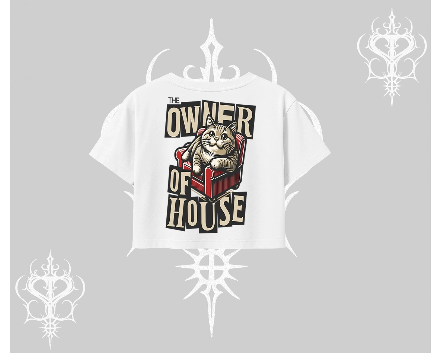 The Owner of House Kedi Arka Baskılı Oversize Crop Tshirt
