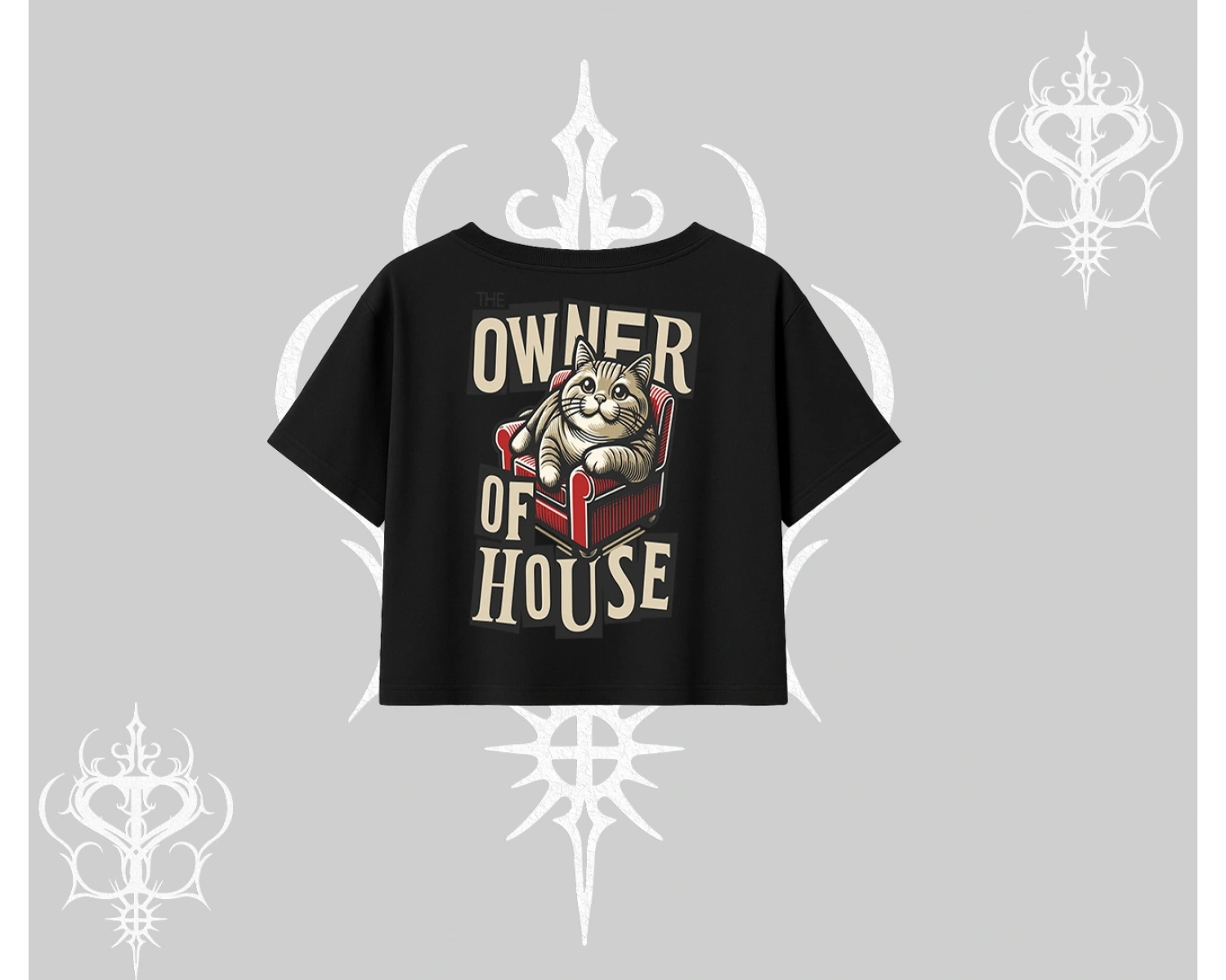 The Owner of House Kedi Arka Baskılı Oversize Crop Tshirt
