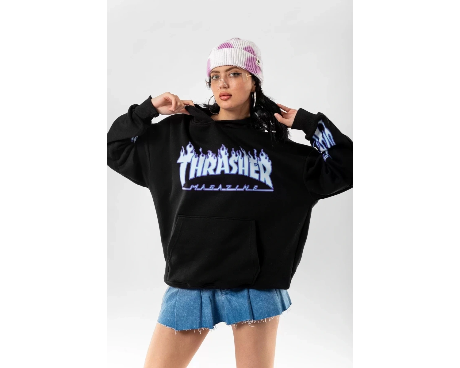 Thrasher Flam Baskılı Oversize Unisex Beyaz