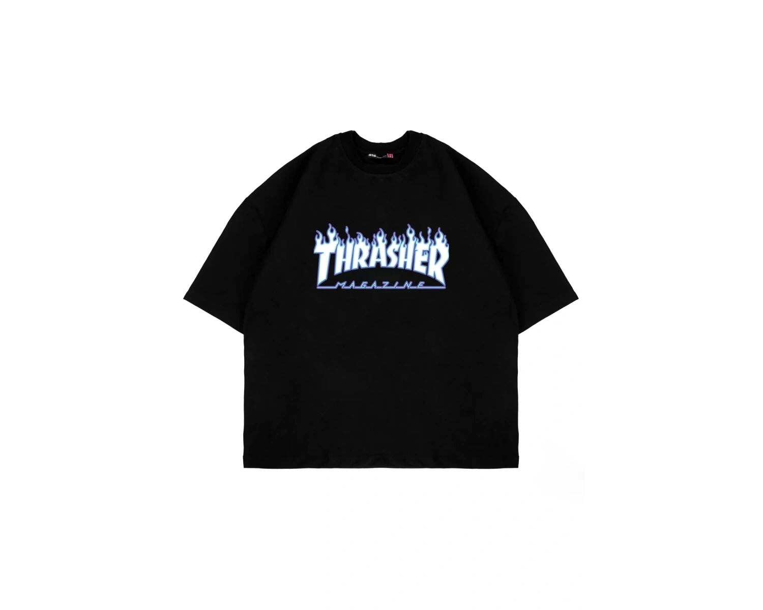 Thrasher Flam Baskılı Oversize Unisex Siyah