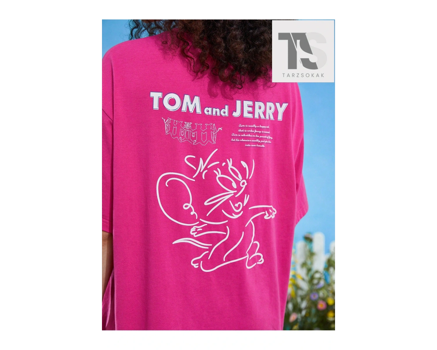 TOM & JERRY X Sloganlı ve Karikatür Grafikli Düşük Omuzlu Oversize Tişört