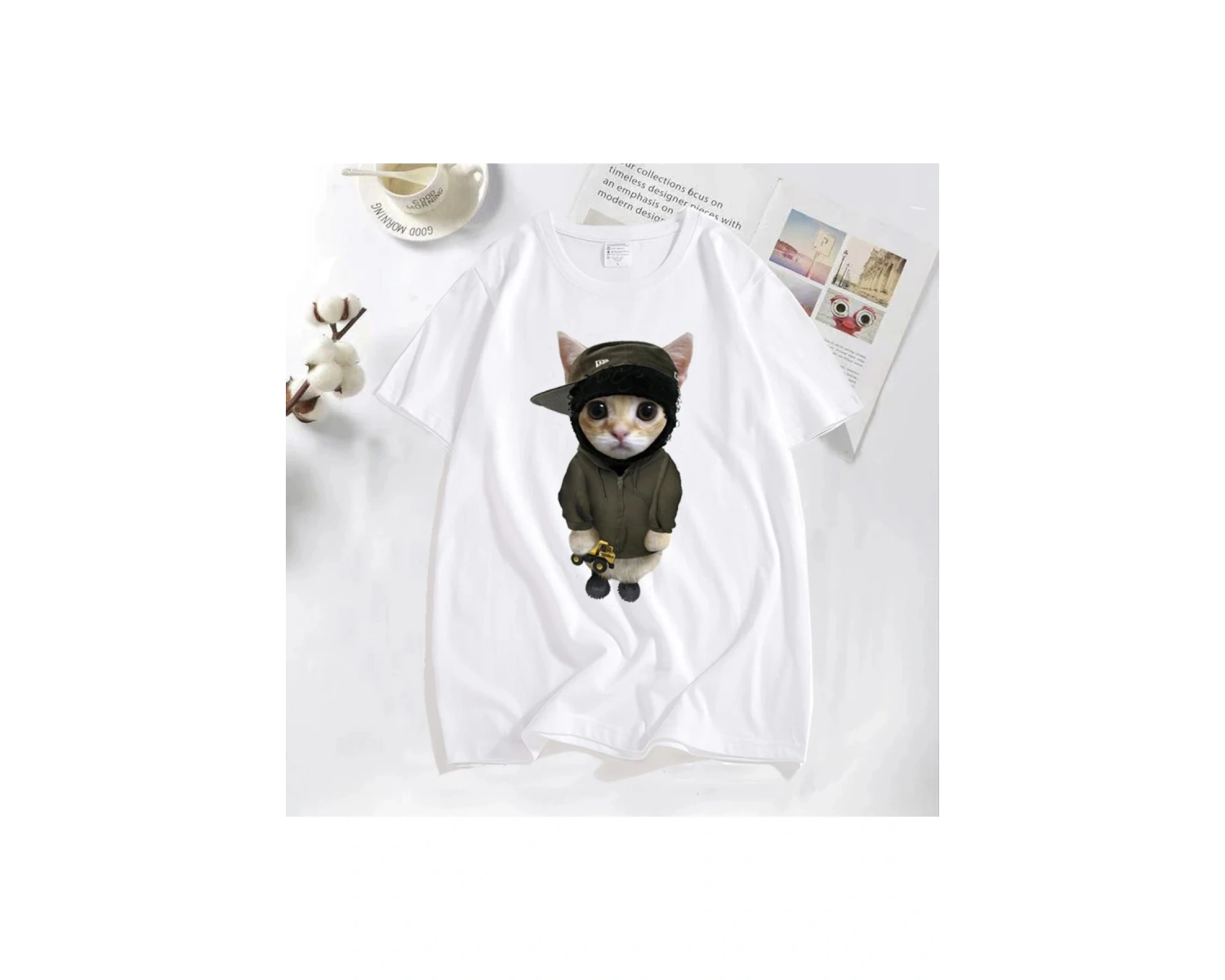 Tonka T shirt ile Yeat Kitty erkekler komik sevimli kedi grafik Tee % baskılı tişört pamuk Te 2821