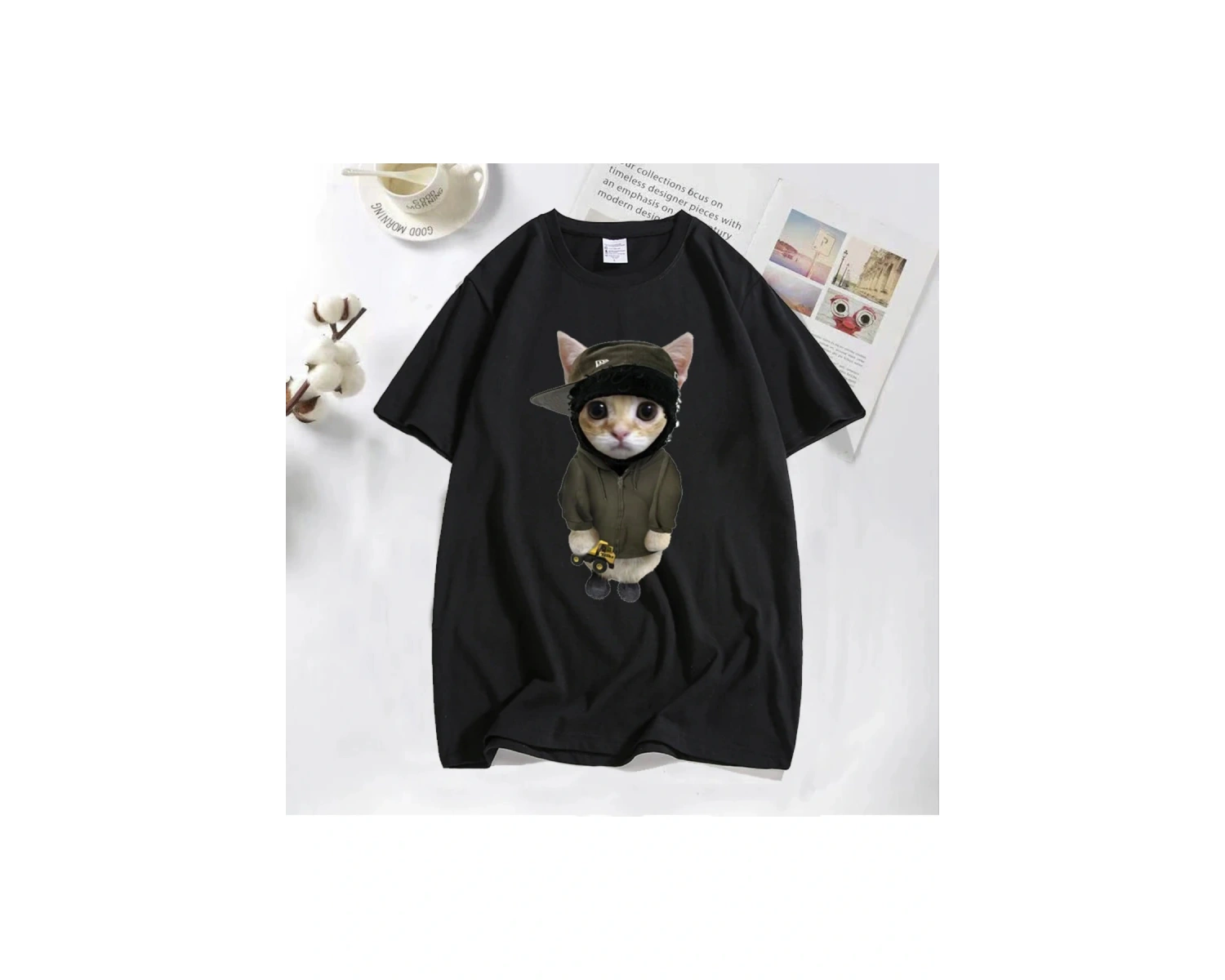 Tonka T shirt ile Yeat Kitty erkekler komik sevimli kedi grafik Tee % baskılı tişört pamuk Te 2821