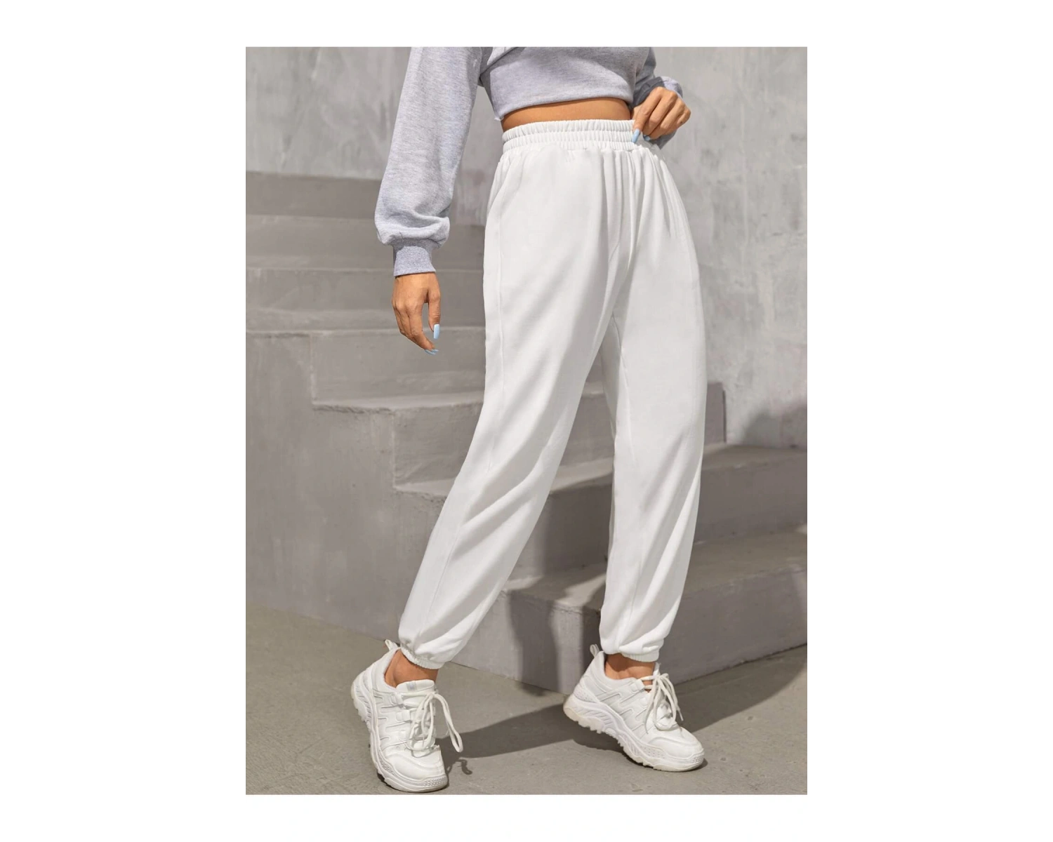 Trend Yüksek Bel Beyaz Joger Eşofman Altı