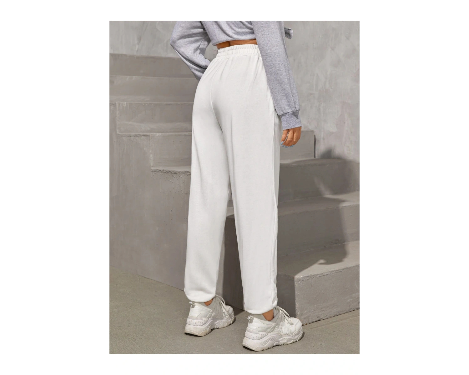 Trend Yüksek Bel Beyaz Joger Eşofman Altı