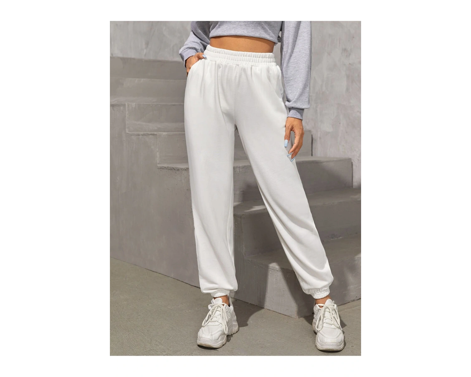 Trend Yüksek Bel Beyaz Joger Eşofman Altı