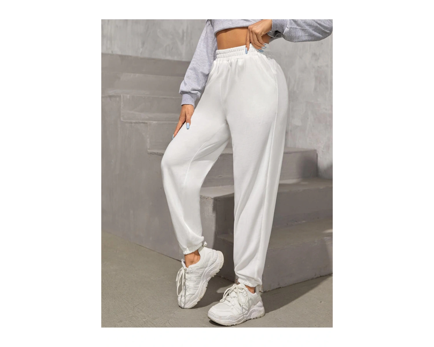 Trend Yüksek Bel Beyaz Joger Eşofman Altı