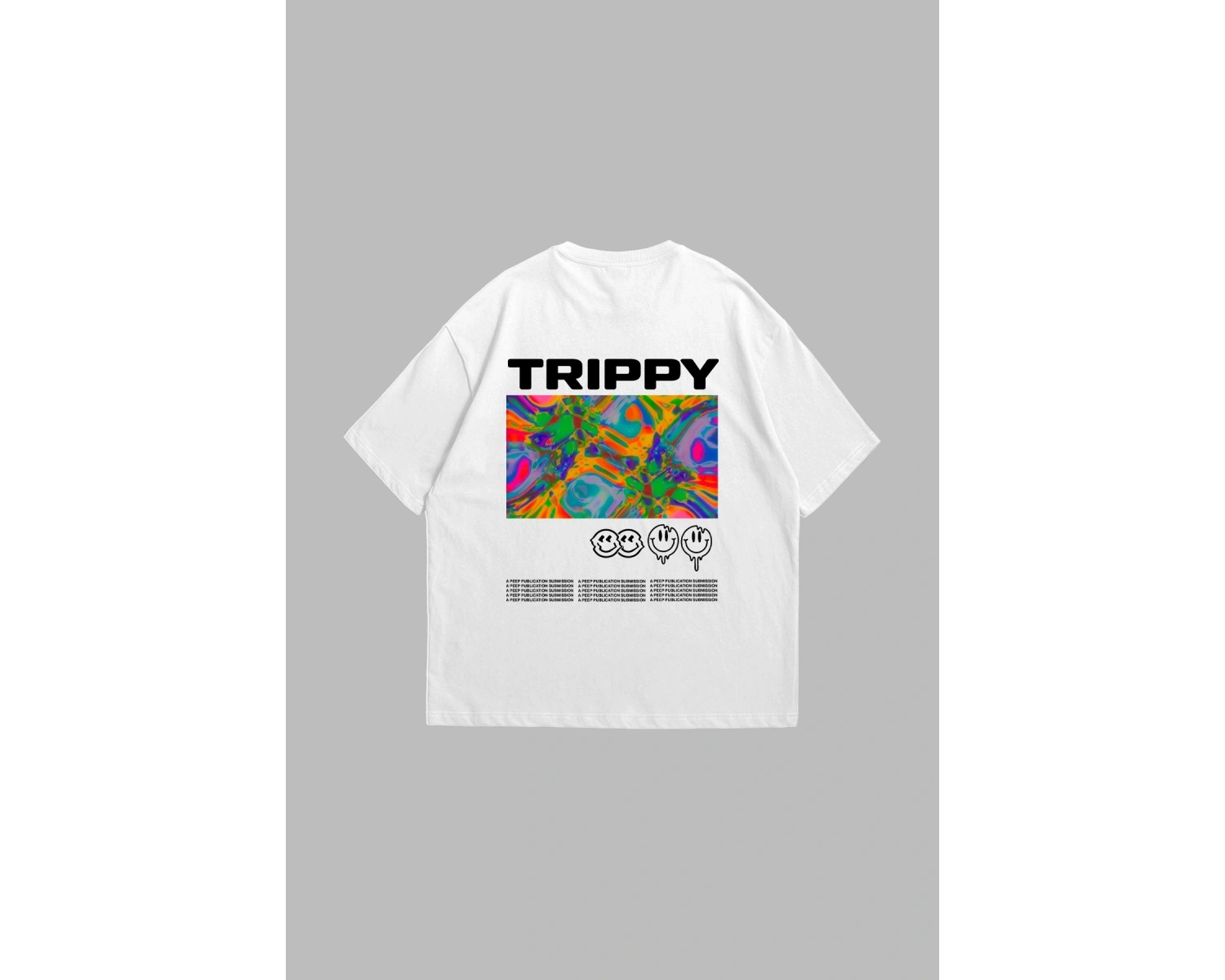 Trippy Baskılı Oversize Unisex Beyaz