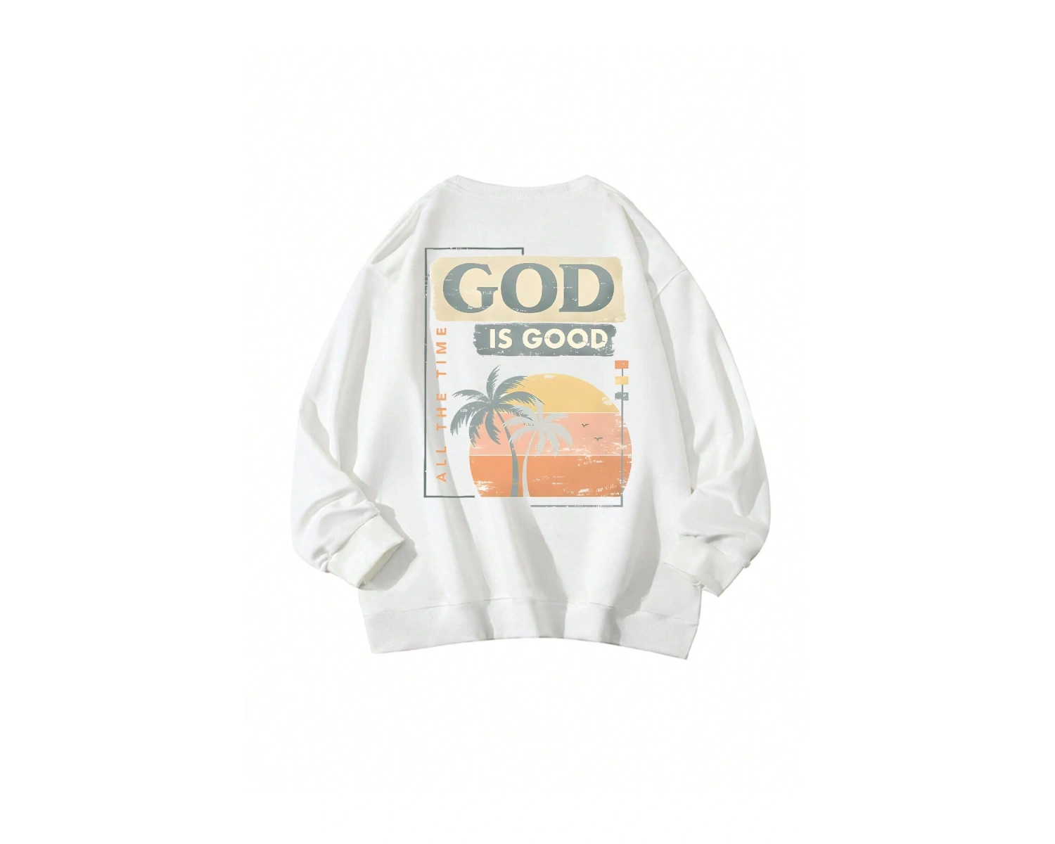 Tropikal ve Slogan Grafikli Düşük Sweat Beyaz