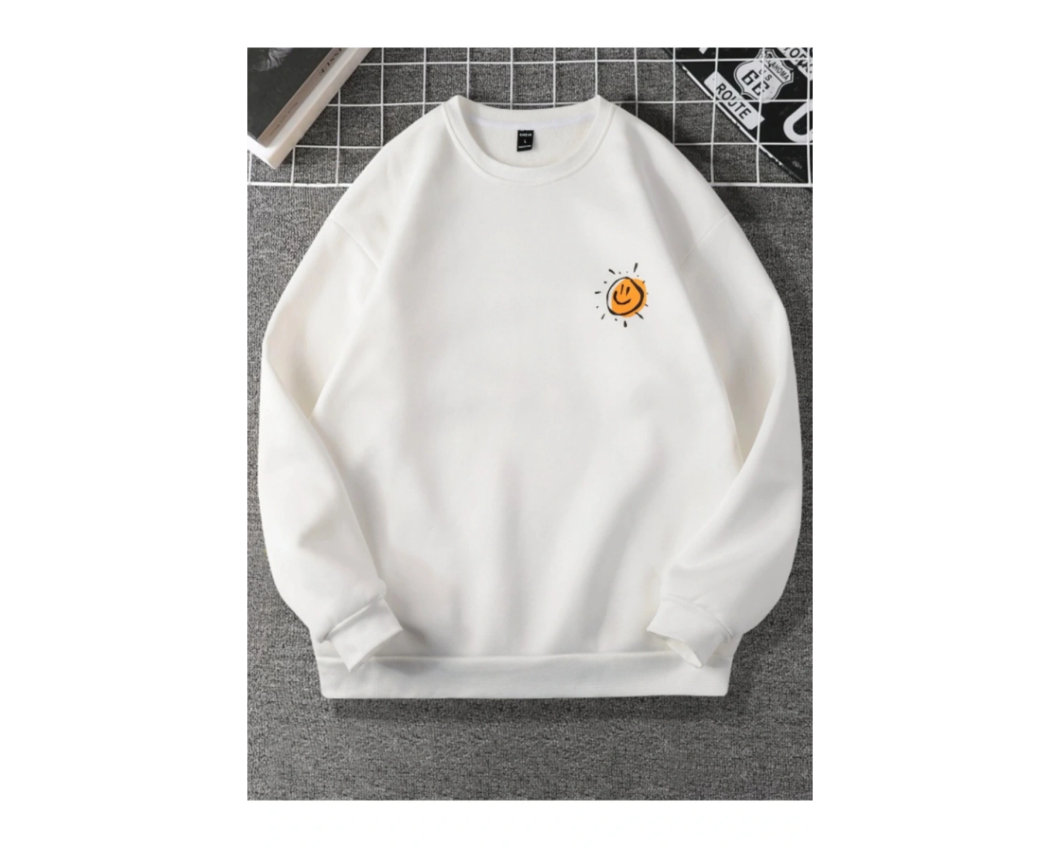 Try To Make Renkli Oversize Bisiklet Yaka Pamuklu Sweatshirt Beyaz