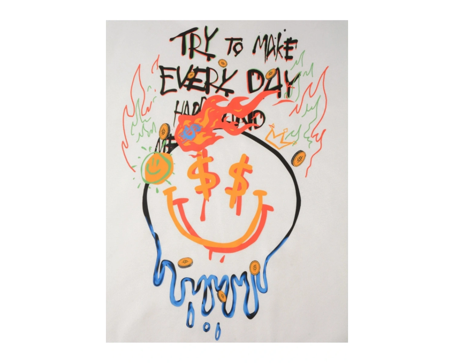 Try To Make Renkli Oversize Bisiklet Yaka Pamuklu Sweatshirt Beyaz