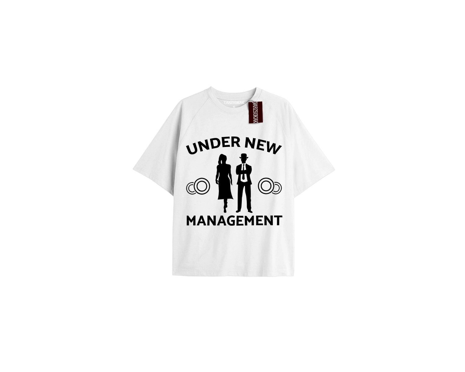 UNDER NEW MANAGEMENT Unisex Oversize Yazılı Tshirt BEYAZ