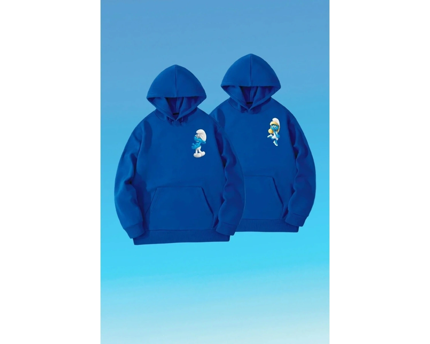 Unıisex Mavi Şirinler Baskılı Sevgili Kombini 2li Set benisengiydirşirinsweat