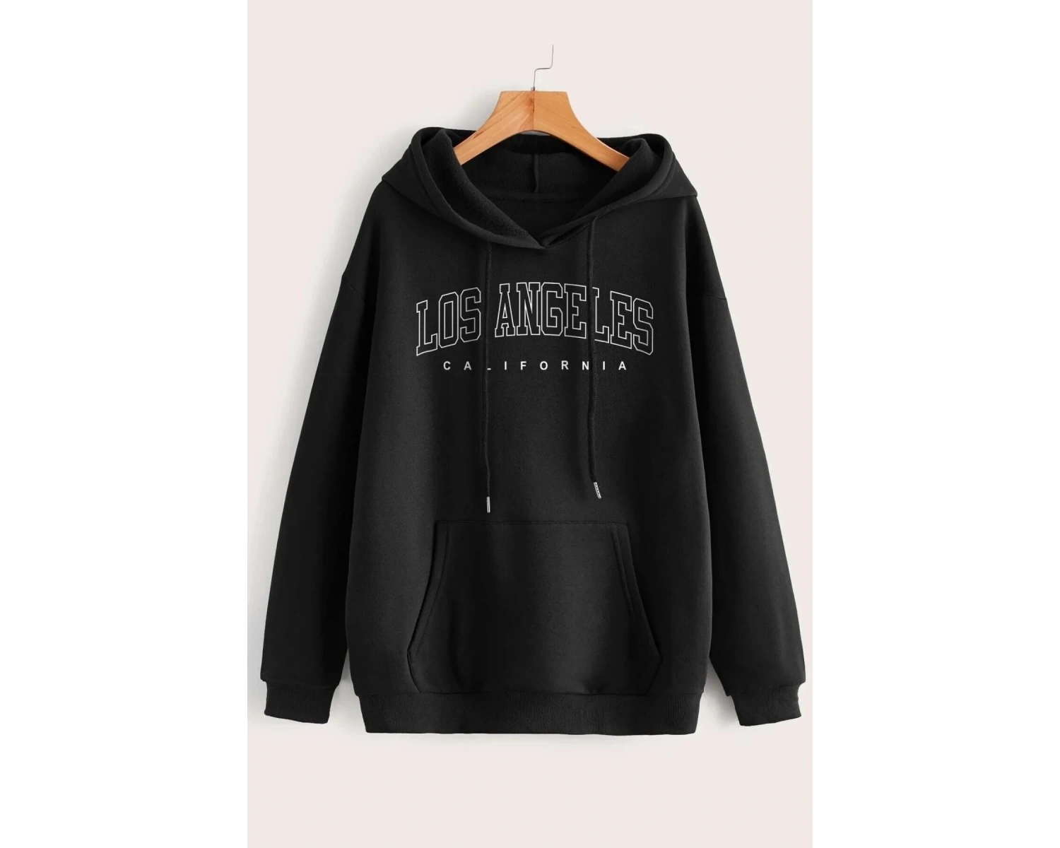 Unique----Unisex Beyaz Los Angeles Baskılı Kapüşonlu Oversize Sweatshirt
