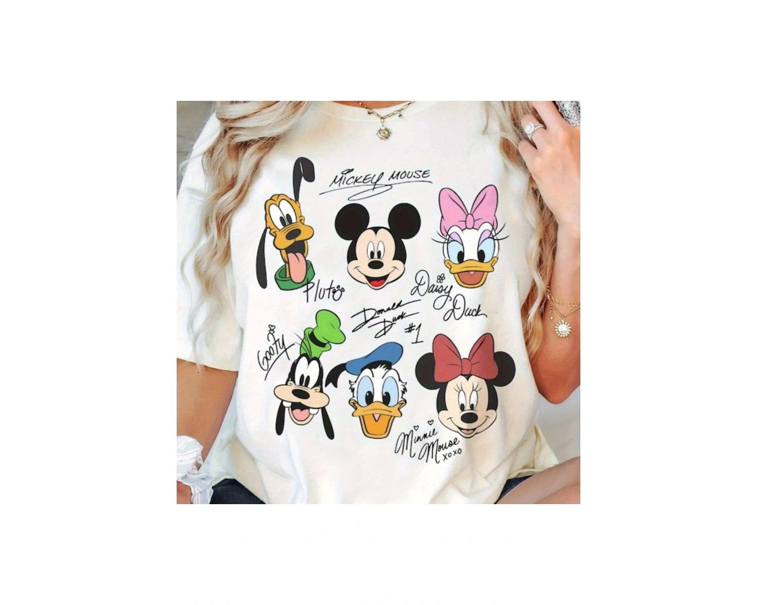 Unique----Unisex Kadın Erkek Mickey Mous Özel Baskılı Oversize Pamuk Penye T-shirt Beyaz