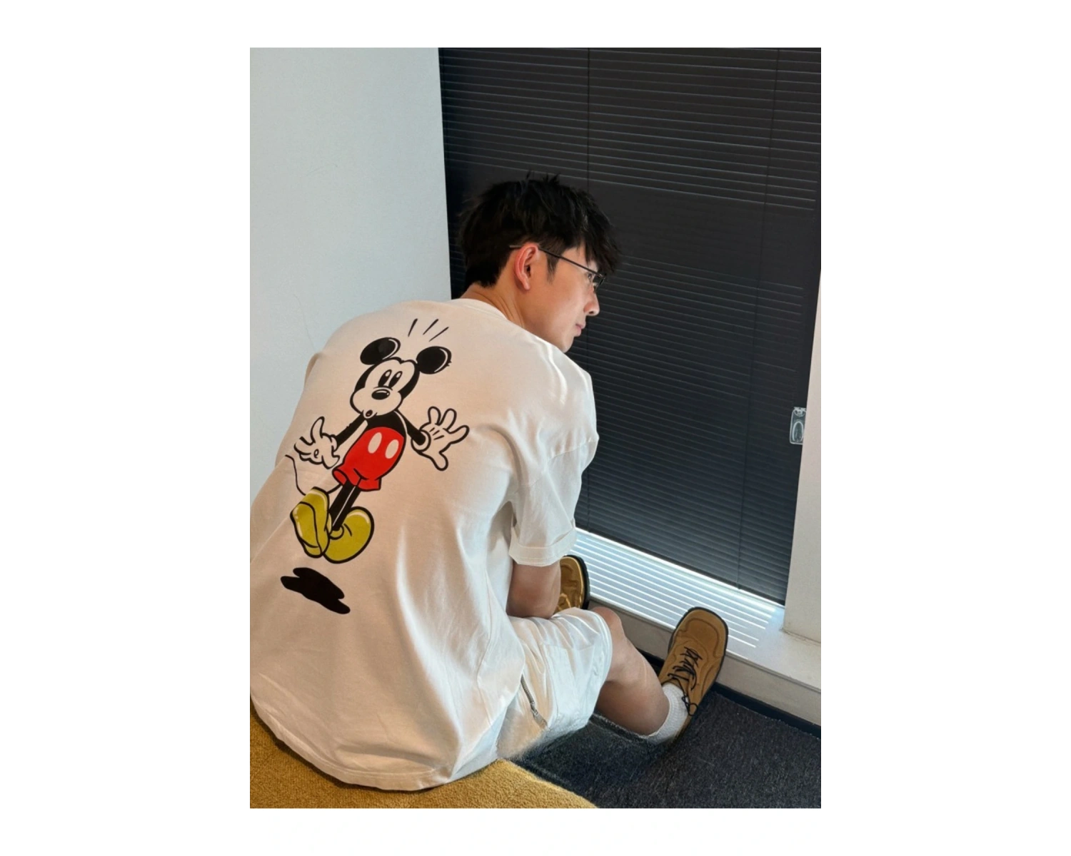 Unique----Unisex Kadın Erkek Mickey Mous Özel Baskılı Oversize Pamuk Penye T-shirt Beyaz