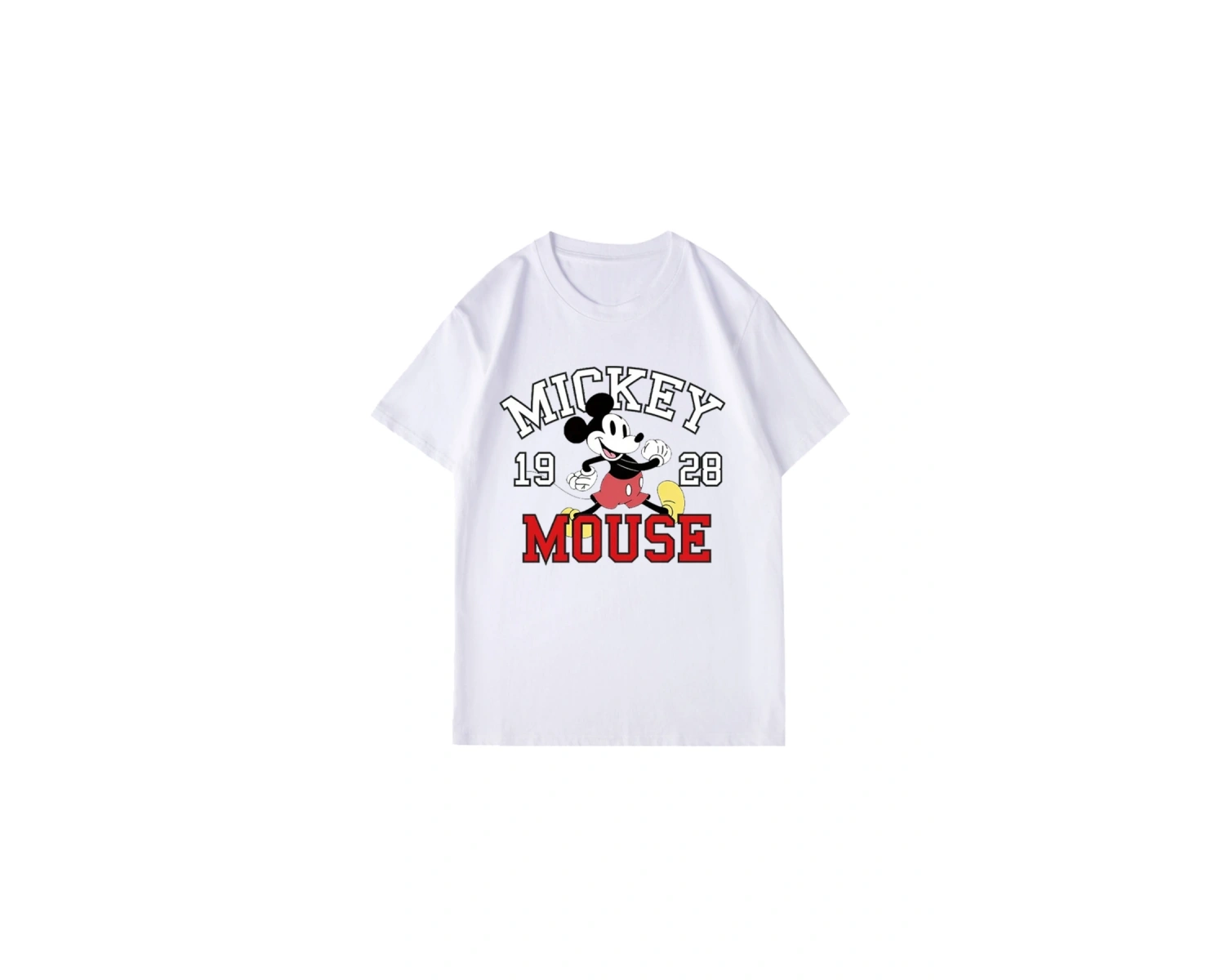 Unique----Unisex Kadın Erkek Mickey Mous Özel Baskılı Oversize Pamuk Penye T-shirt Beyaz