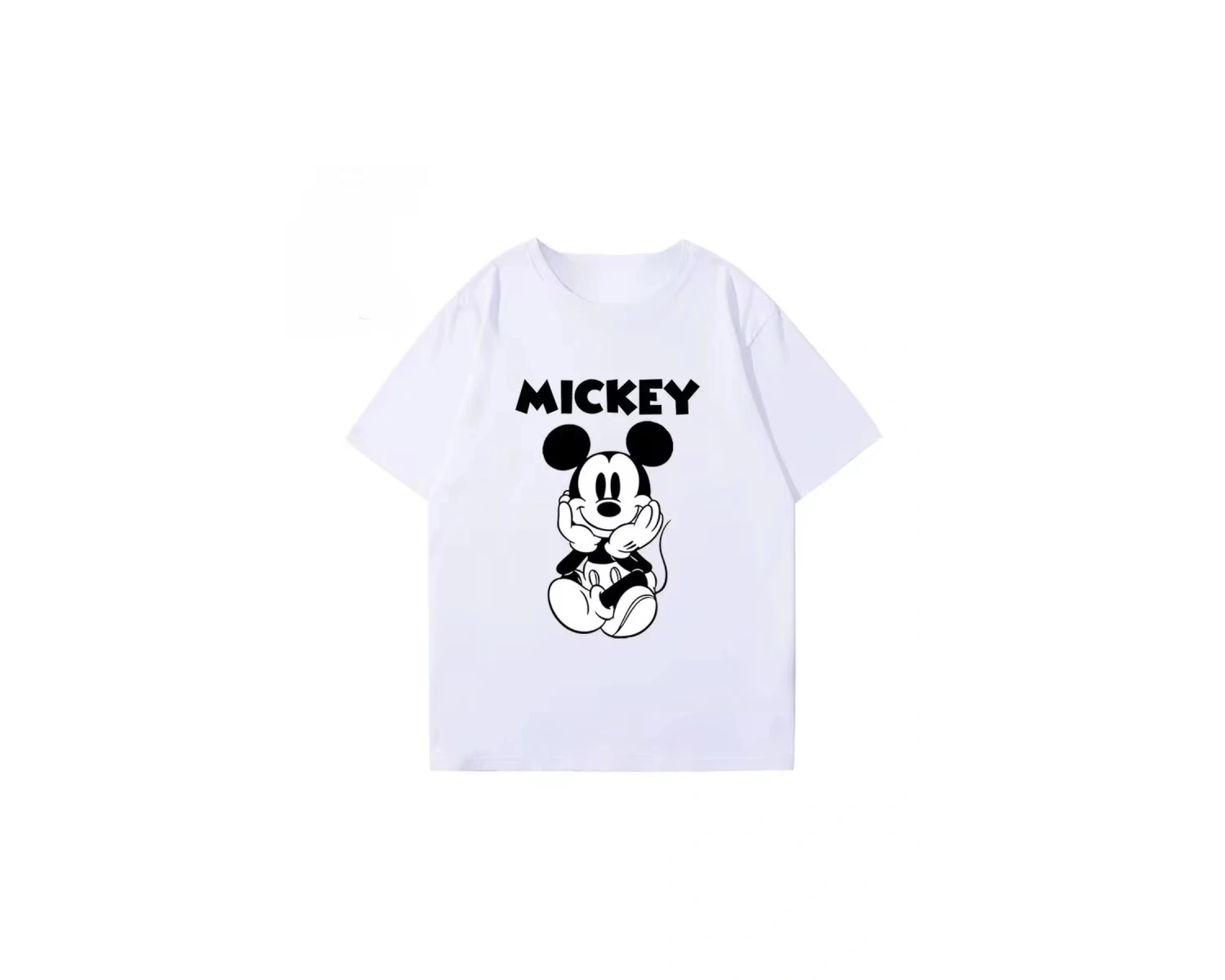 Unique----Unisex Kadın Erkek Mickey Mous Özel Baskılı Oversize Pamuk Penye T-shirt Beyaz