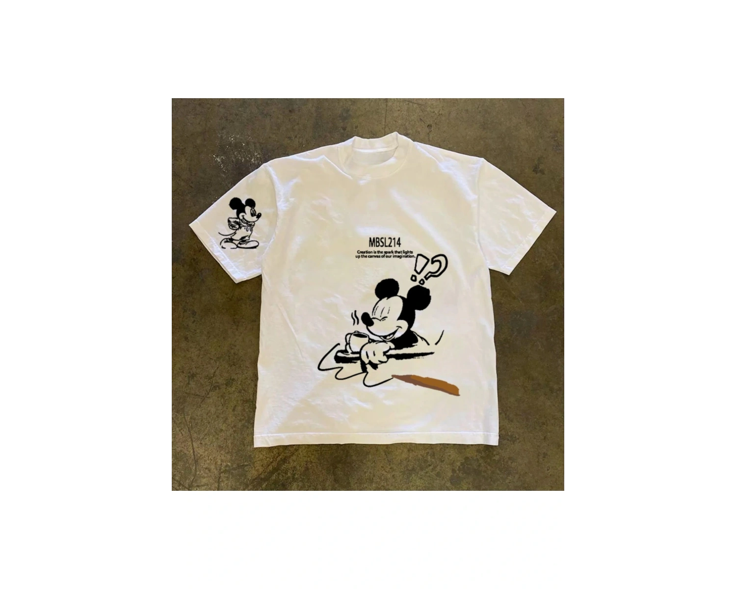 Unique----Unisex Kadın Erkek Mickey Mous Özel Baskılı Oversize Pamuk Penye T-shirt Beyaz