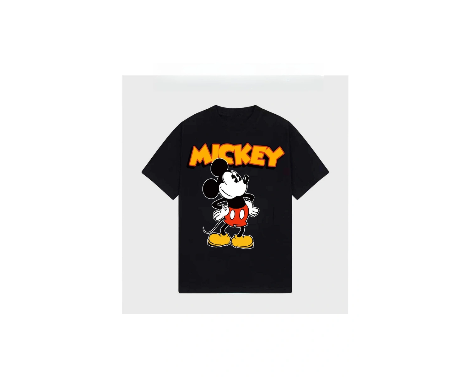Unique----Unisex Kadın Erkek Mickey Mous Özel Baskılı Oversize Pamuk Penye T-shirt Siyah