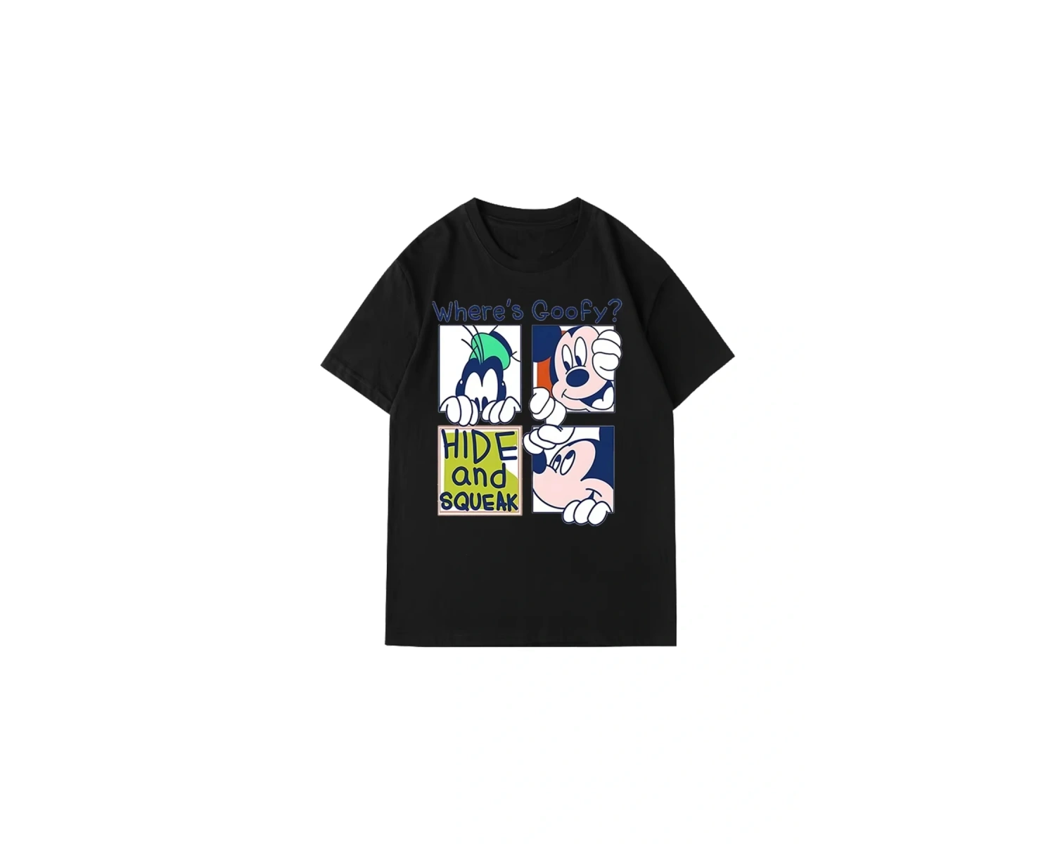 Unique----Unisex Kadın Erkek Mickey Mous Özel Baskılı Oversize Pamuk Penye T-shirt Siyah