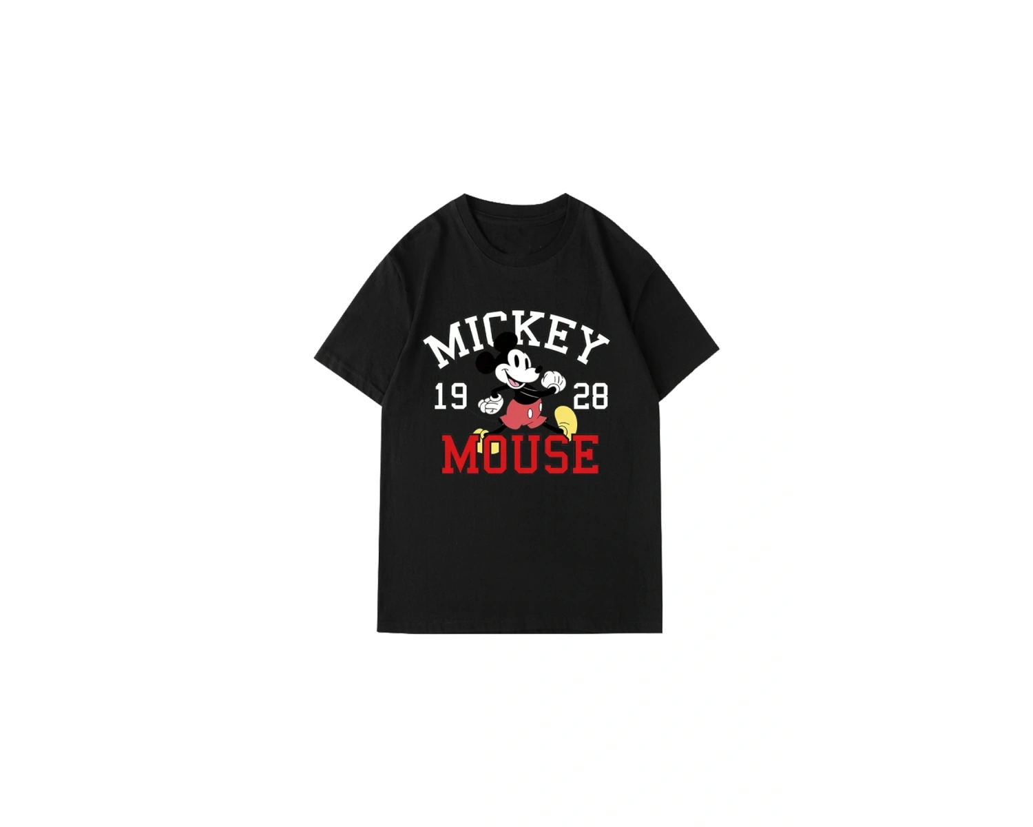 Unique----Unisex Kadın Erkek Mickey Mous Özel Baskılı Oversize Pamuk Penye T-shirt Siyah