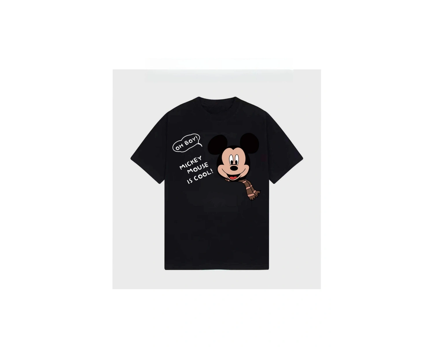 Unique----Unisex Kadın Erkek Mickey Mous Özel Baskılı Oversize Pamuk Penye T-shirt Siyah