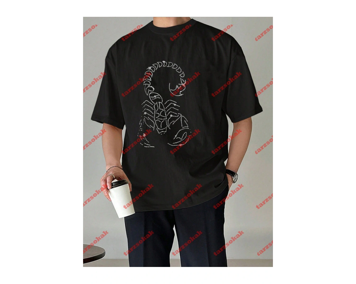 Unisex Akrep Baskılı Tshirt Beyaz