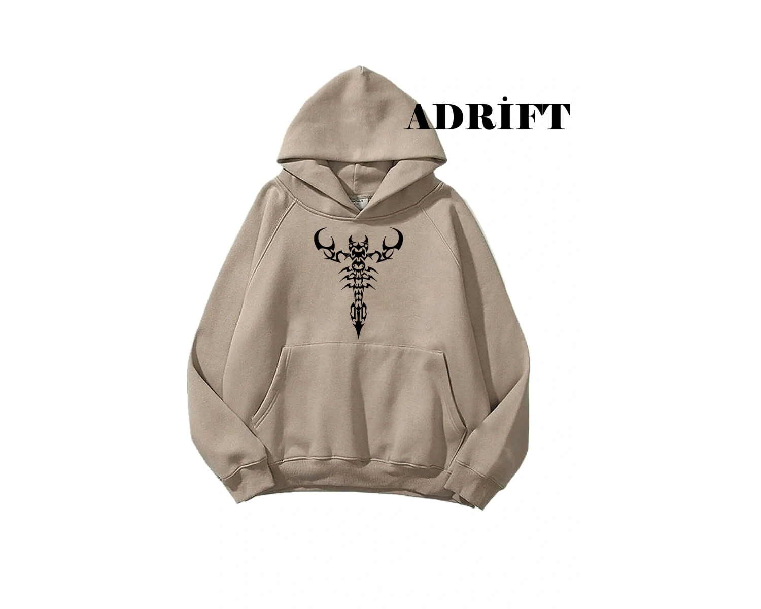 Unisex Akrep Sweatshirt Hoodie Kapşonlu Bej