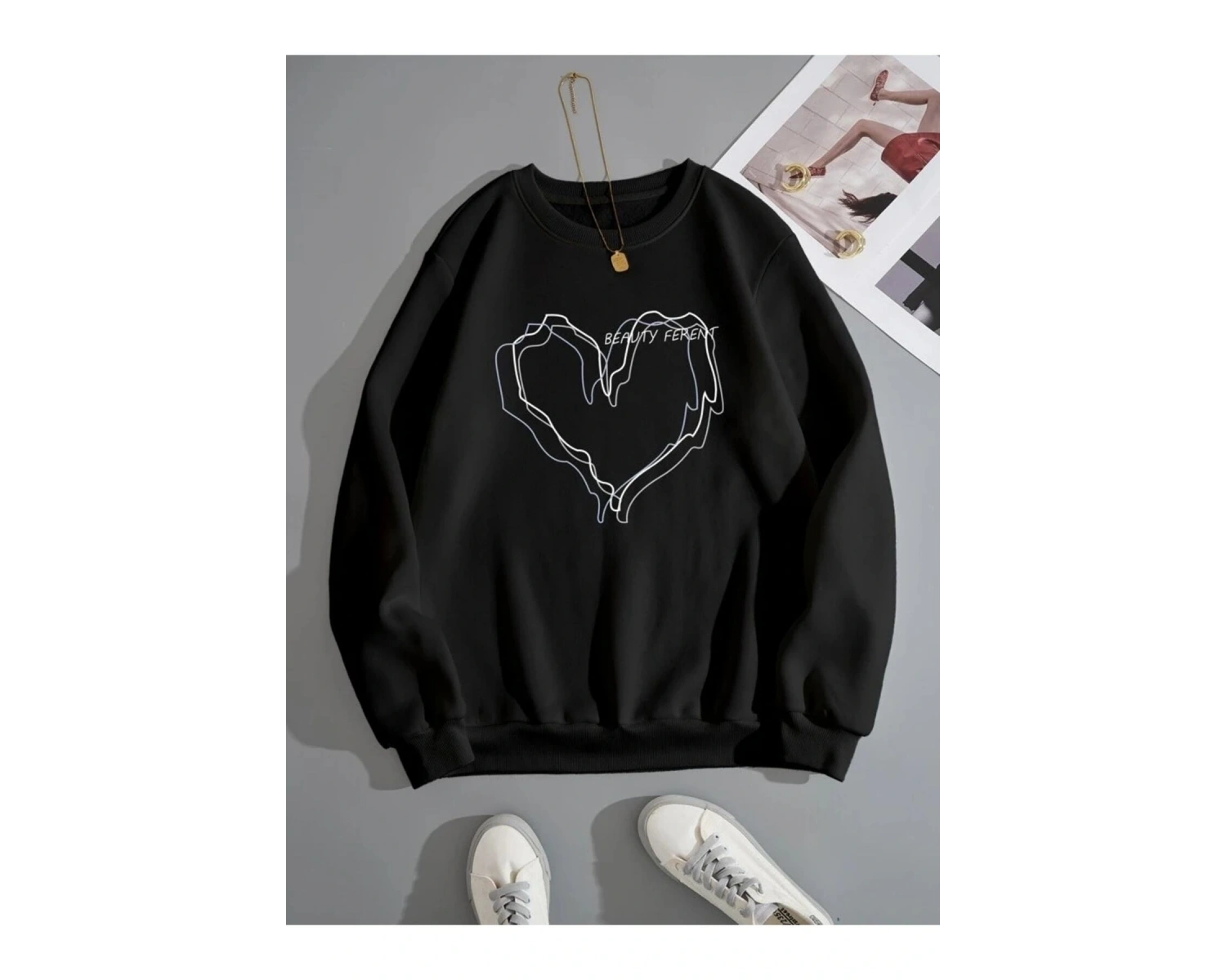 Unisex B Harfli Siyah Sweatshirt Trndz232