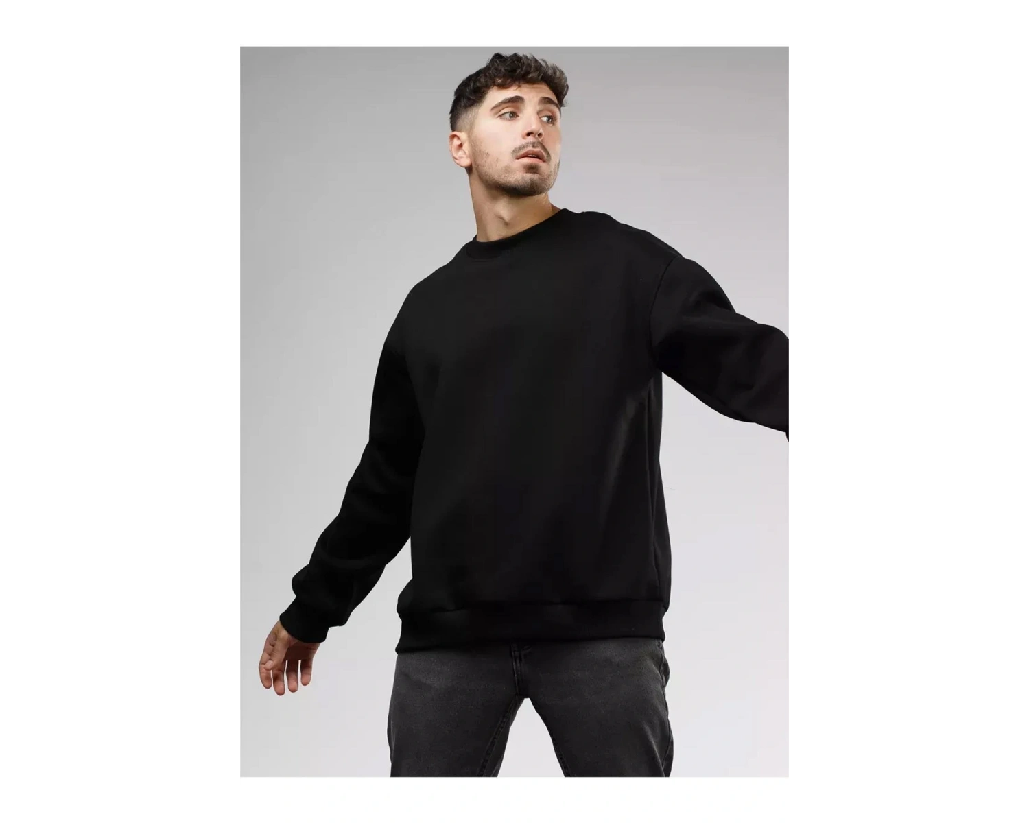 Unisex Basic Bisiklet Yaka Sweatshirt Gri