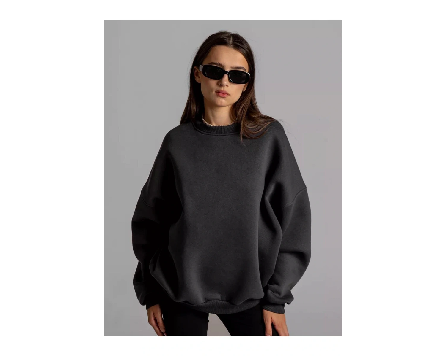 Unisex Basic Bisiklet Yaka Sweatshirt Gri