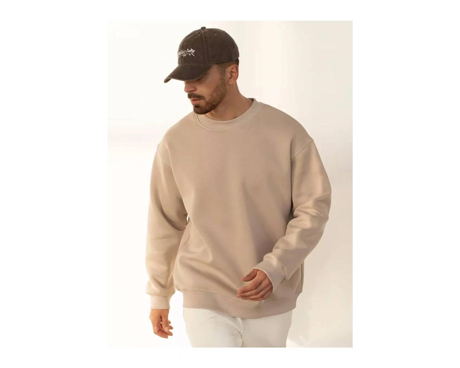 Unisex Basic Bisiklet Yaka Sweatshirt Gri