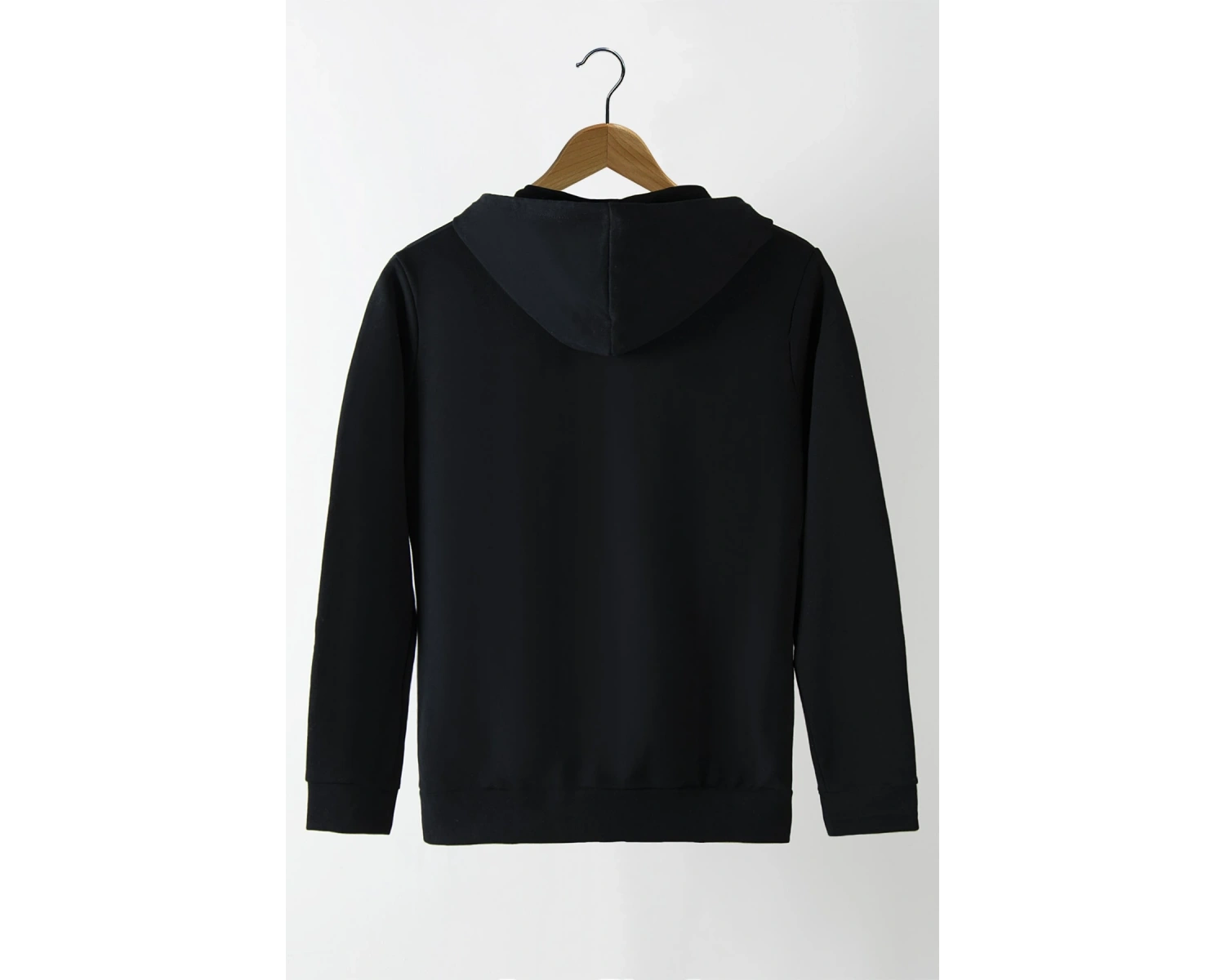 Ünisex Basic Slim Fit Kapüşonlu Fermuarlı Cepli Sweatshirt Siyah