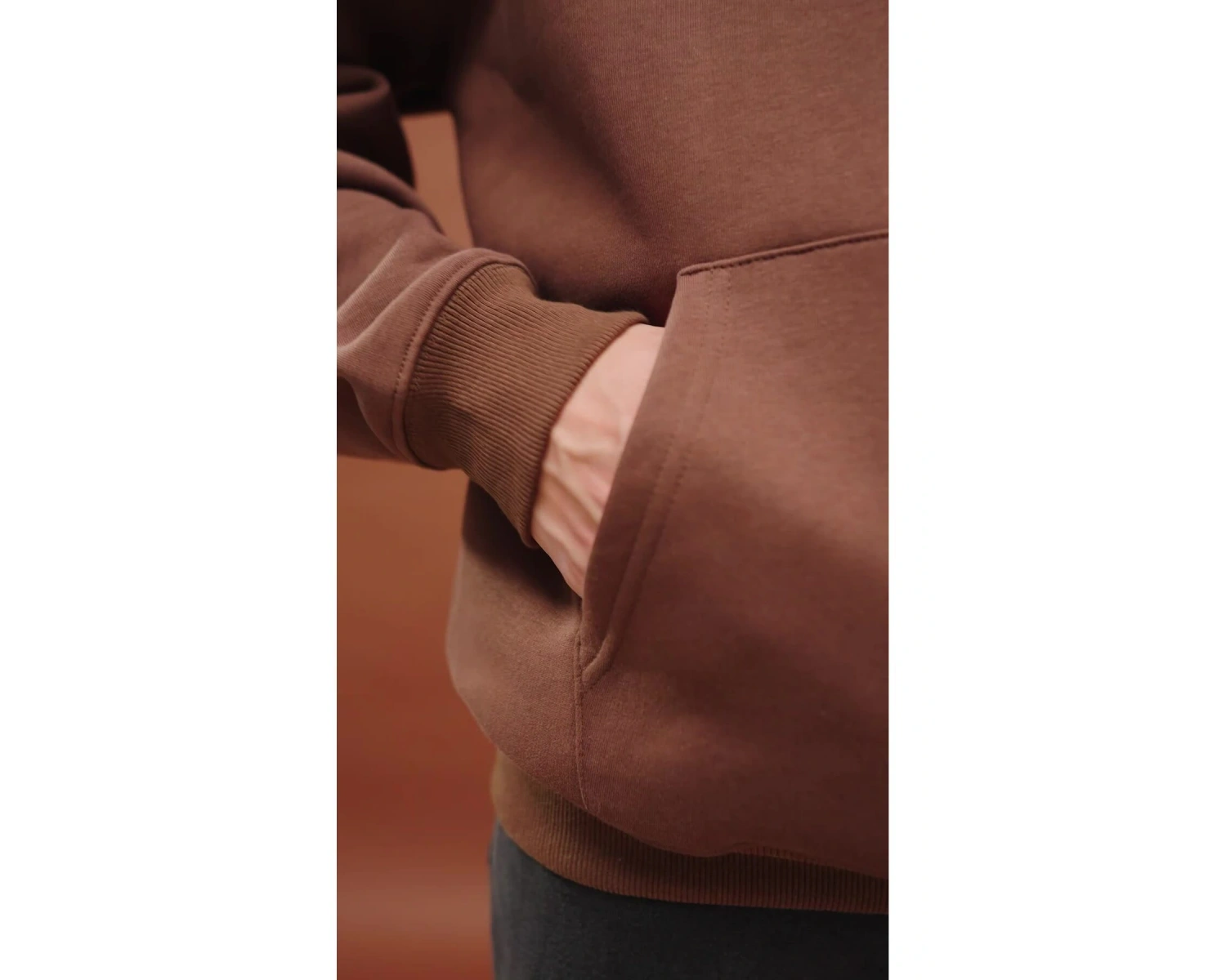 Unisex Basic Sweatshirt Hoodie Koyu Kahverengi