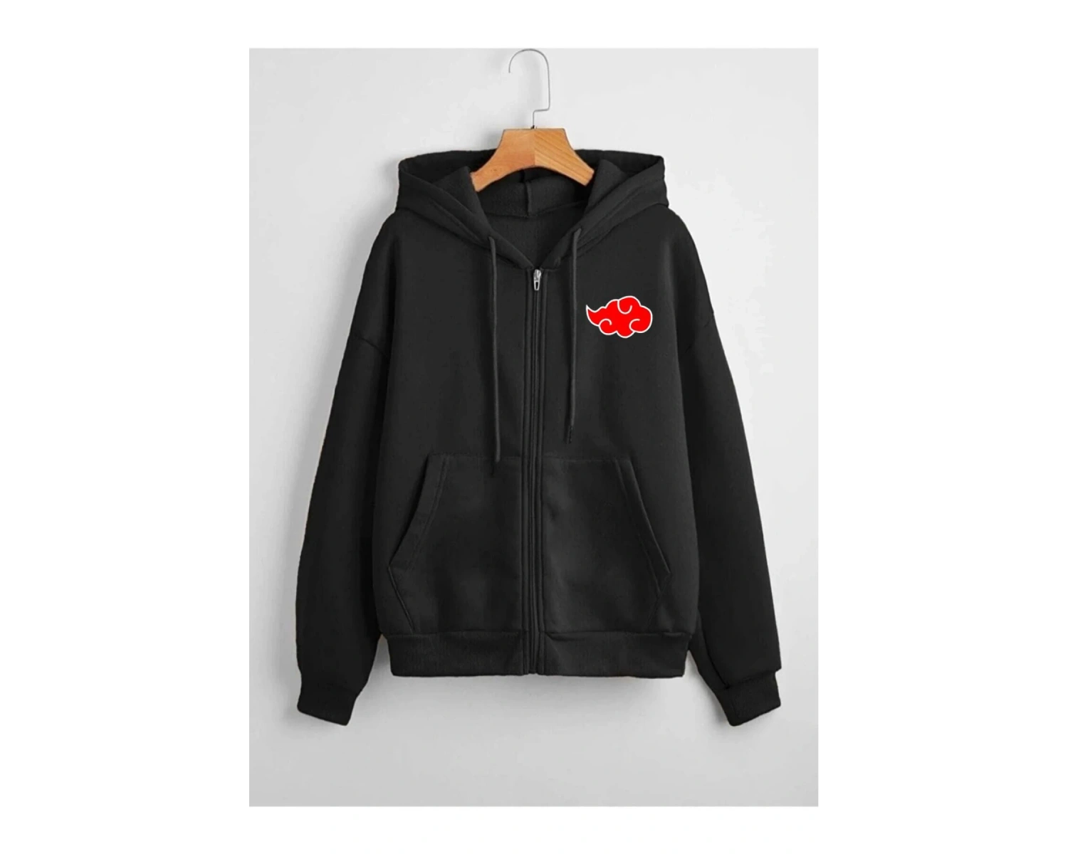 Unisex Baskılı Kapüşonlu Fermuarlı Sweatshirt Siyah