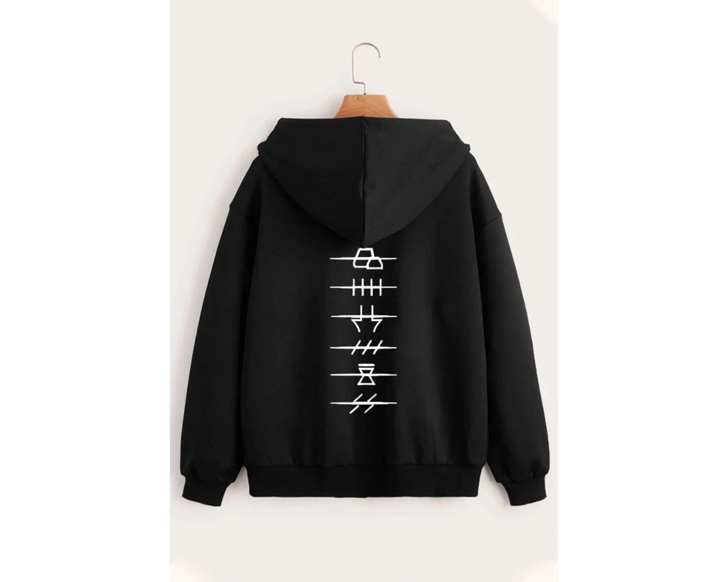 Unisex Baskılı Kapüşonlu Fermuarlı Sweatshirt Siyah