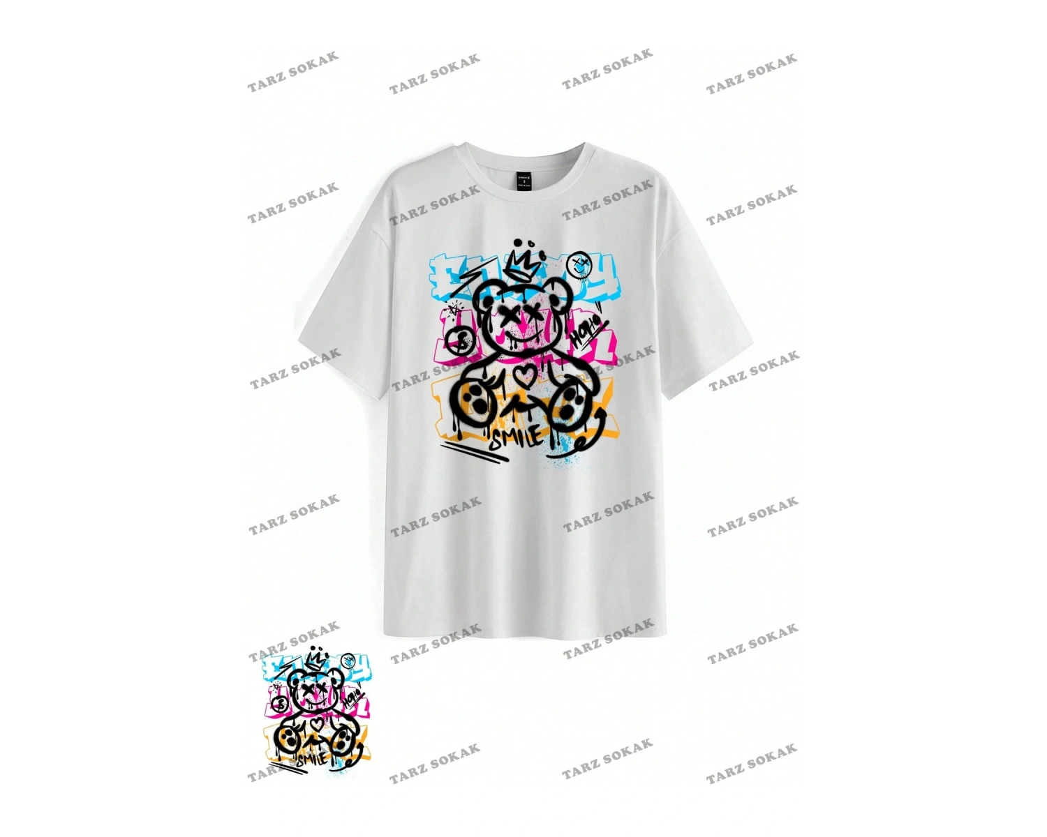 Unisex BAY  Desen Baskılı Düşük Omuzlu T-Shirt KOD-1334