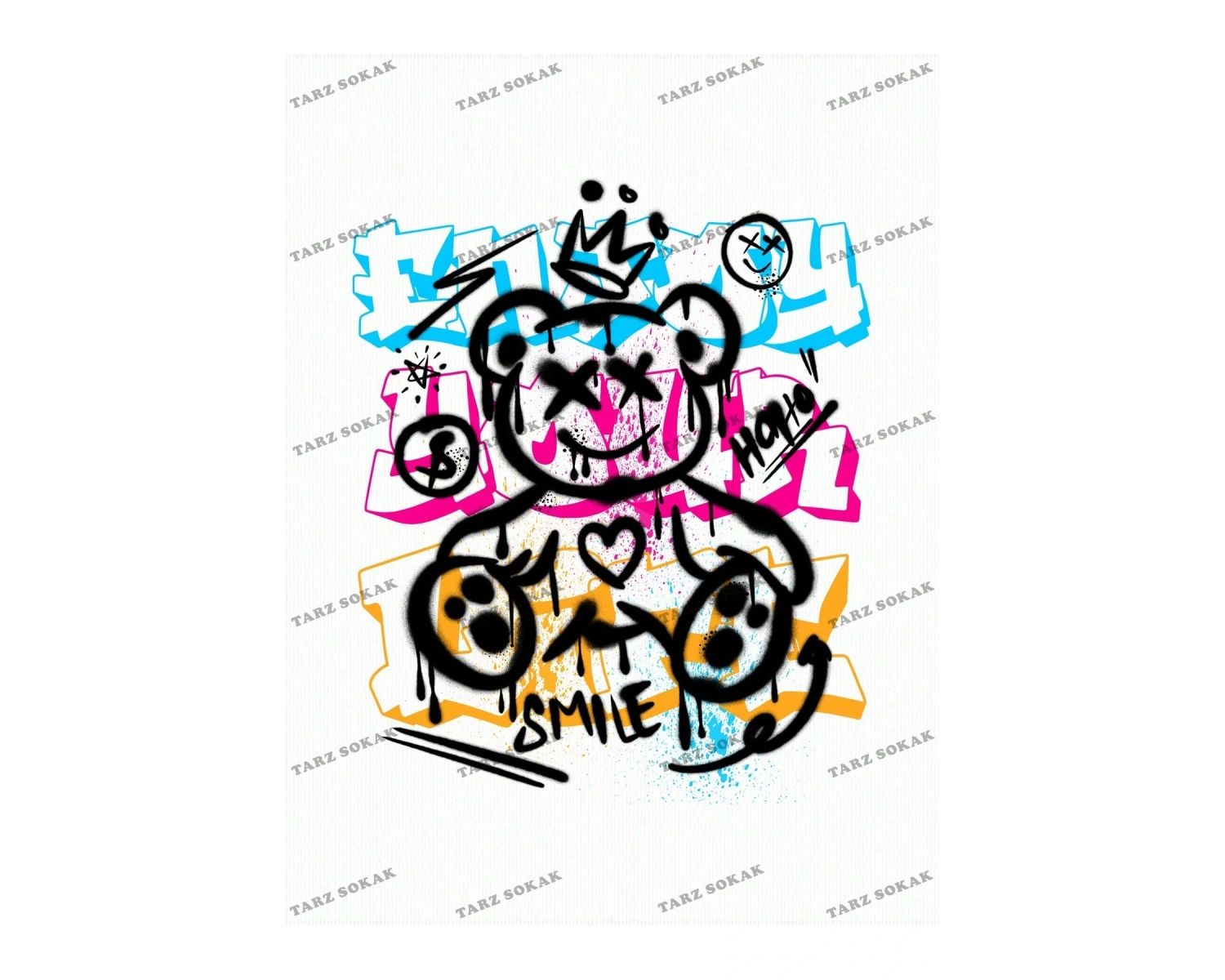 Unisex BAY  Desen Baskılı Düşük Omuzlu T-Shirt KOD-1334