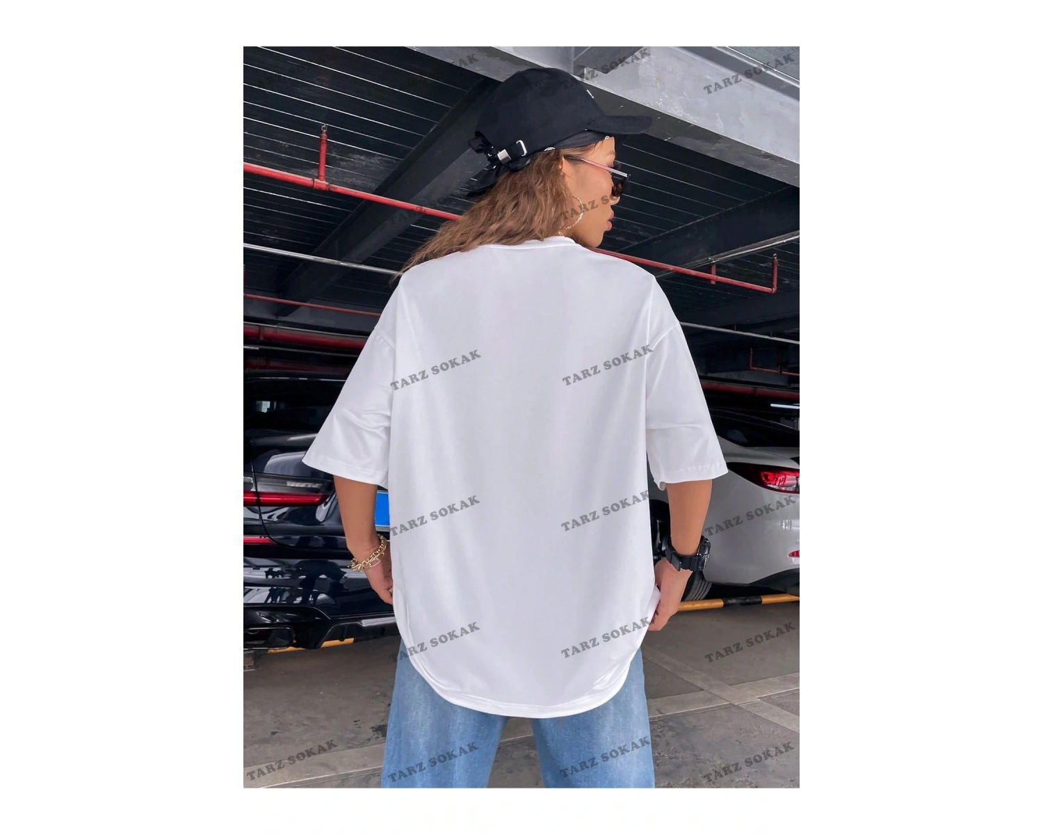 Unisex BAY  Ejderha Baskılı Düşük Omuz Kısa Kollu Tişört KOD-1349