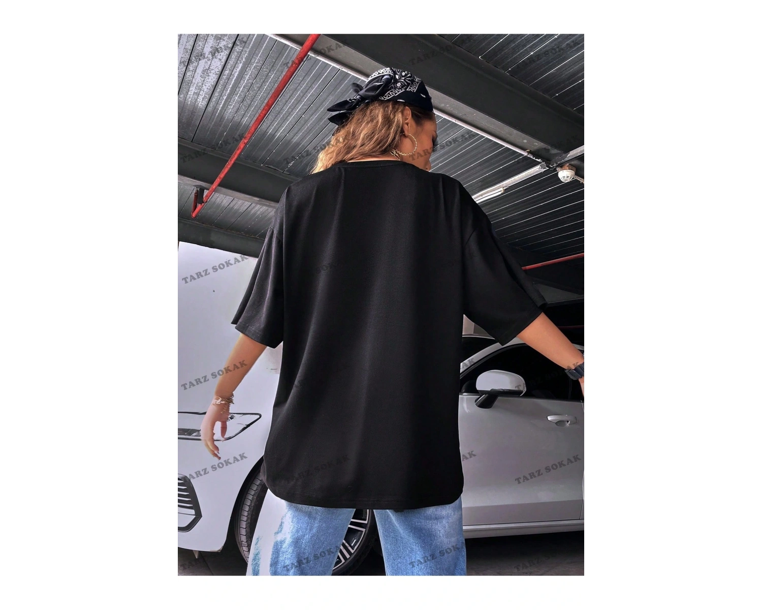 Unisex BAY  Ejderha Baskılı Düşük Omuz Kısa Kollu Tişört KOD-1349