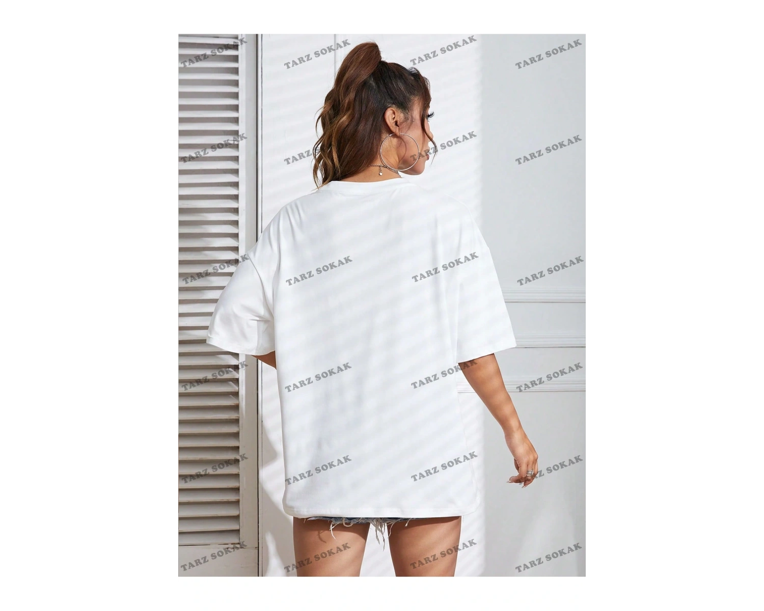 Unisex BAY  El Ve Kalp Baskılı Düşük Omuz Oversize Tişört KOD-1318