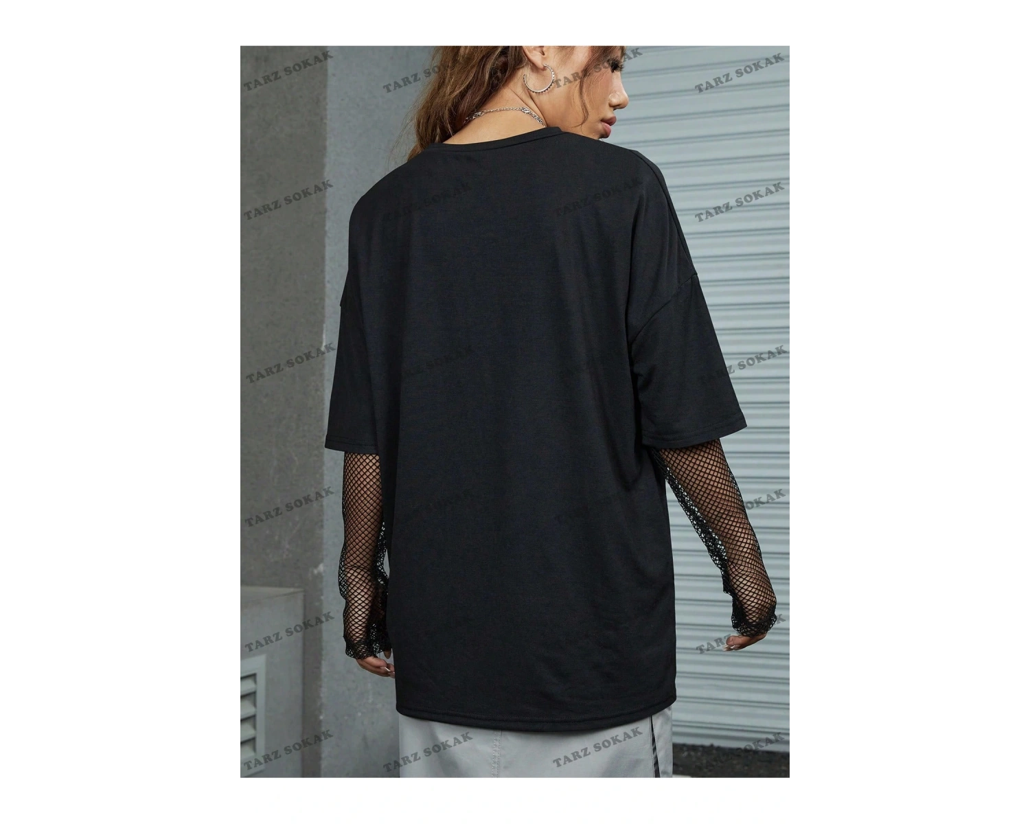 Unisex BAY  Grunge Punk Japon Harf ve Şekil Grafik Damla Omuz Tişört KOD-1344