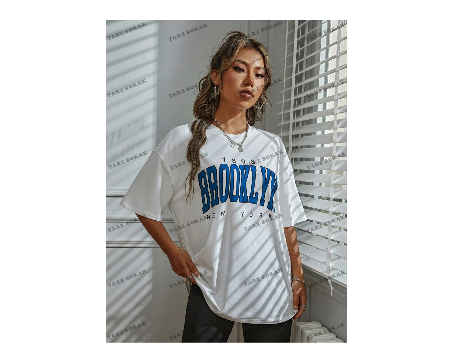 Unisex BAY  Harf Grafikli Düşük Omuzlu Tişört KOD-1306