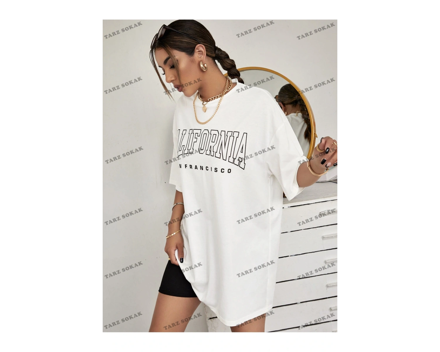 Unisex BAY  Harf Grafikli Düşük Omuzlu Tişört KOD-1309