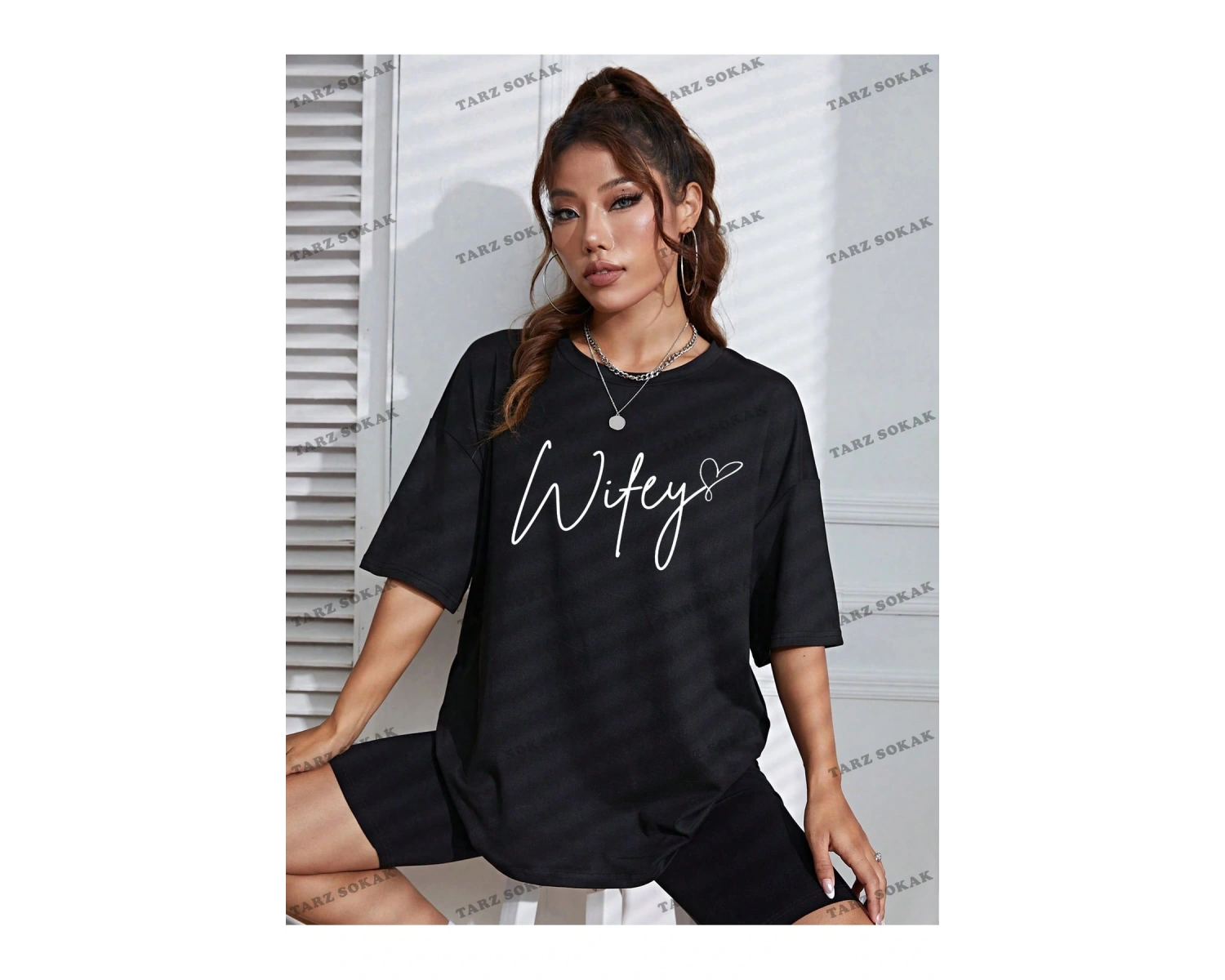 Unisex BAY  Harf Grafikli Düşük Omuzlu Tişört KOD-1337